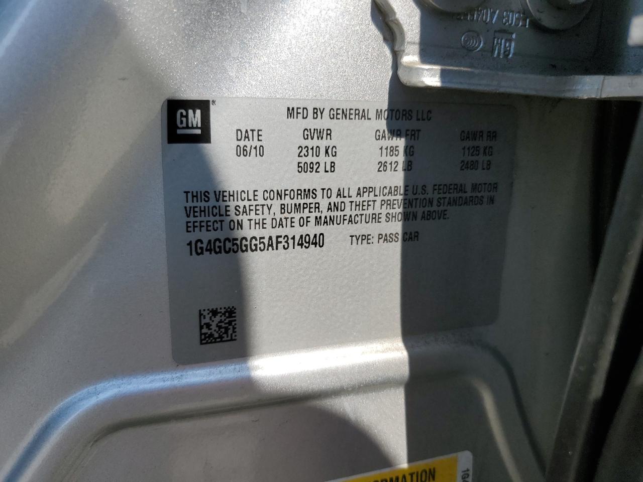 2010 Buick Lacrosse Cxl VIN: 1G4GC5GG5AF314940 Lot: 64480435
