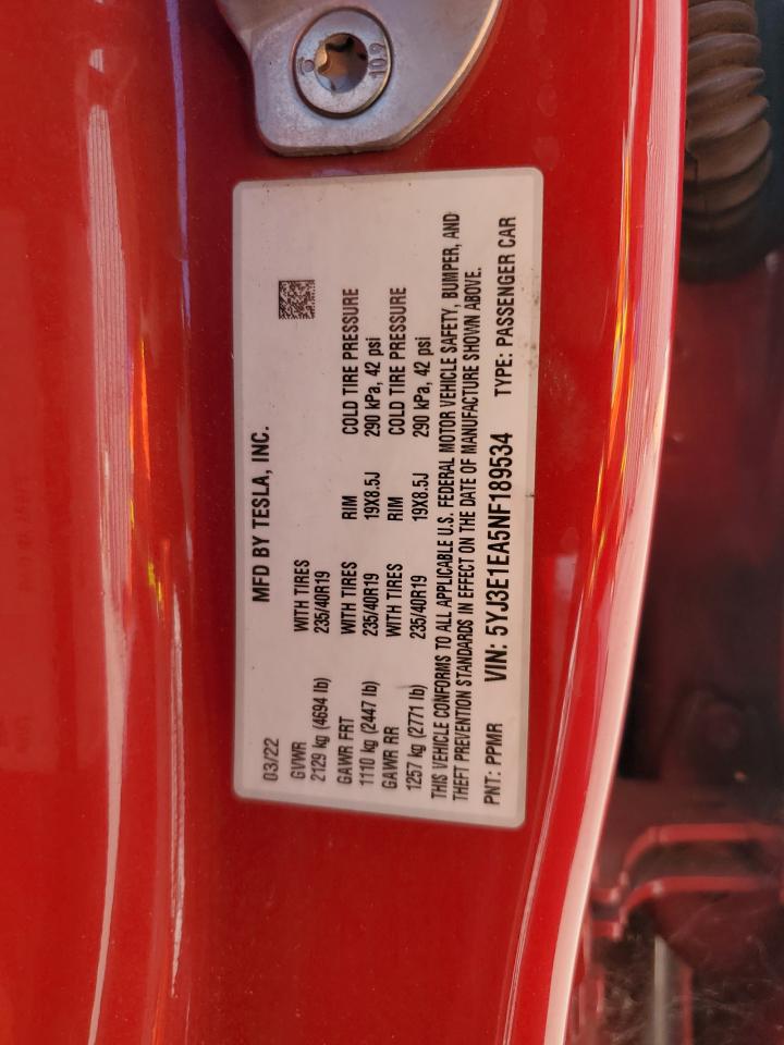 5YJ3E1EA5NF189534 2022 Tesla Model 3