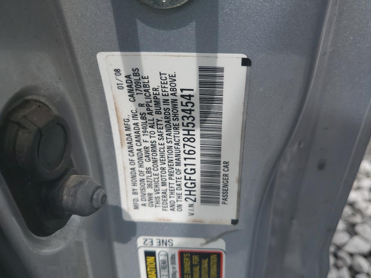 2008 Honda Civic Lx VIN: 2HGFG11678H534541 Lot: 64672835