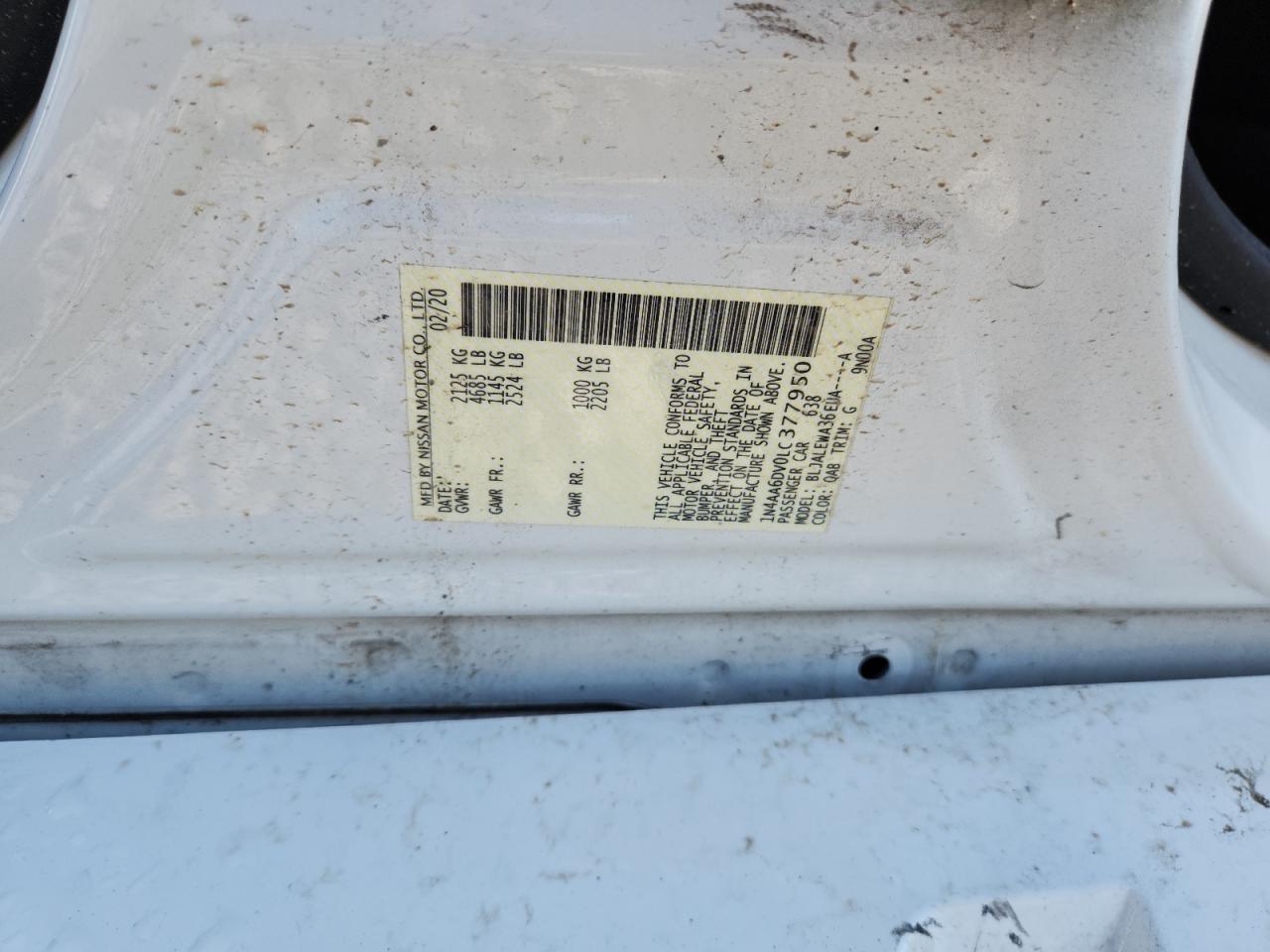 2020 Nissan Maxima Sl VIN: 1N4AA6DV0LC377950 Lot: 65116295