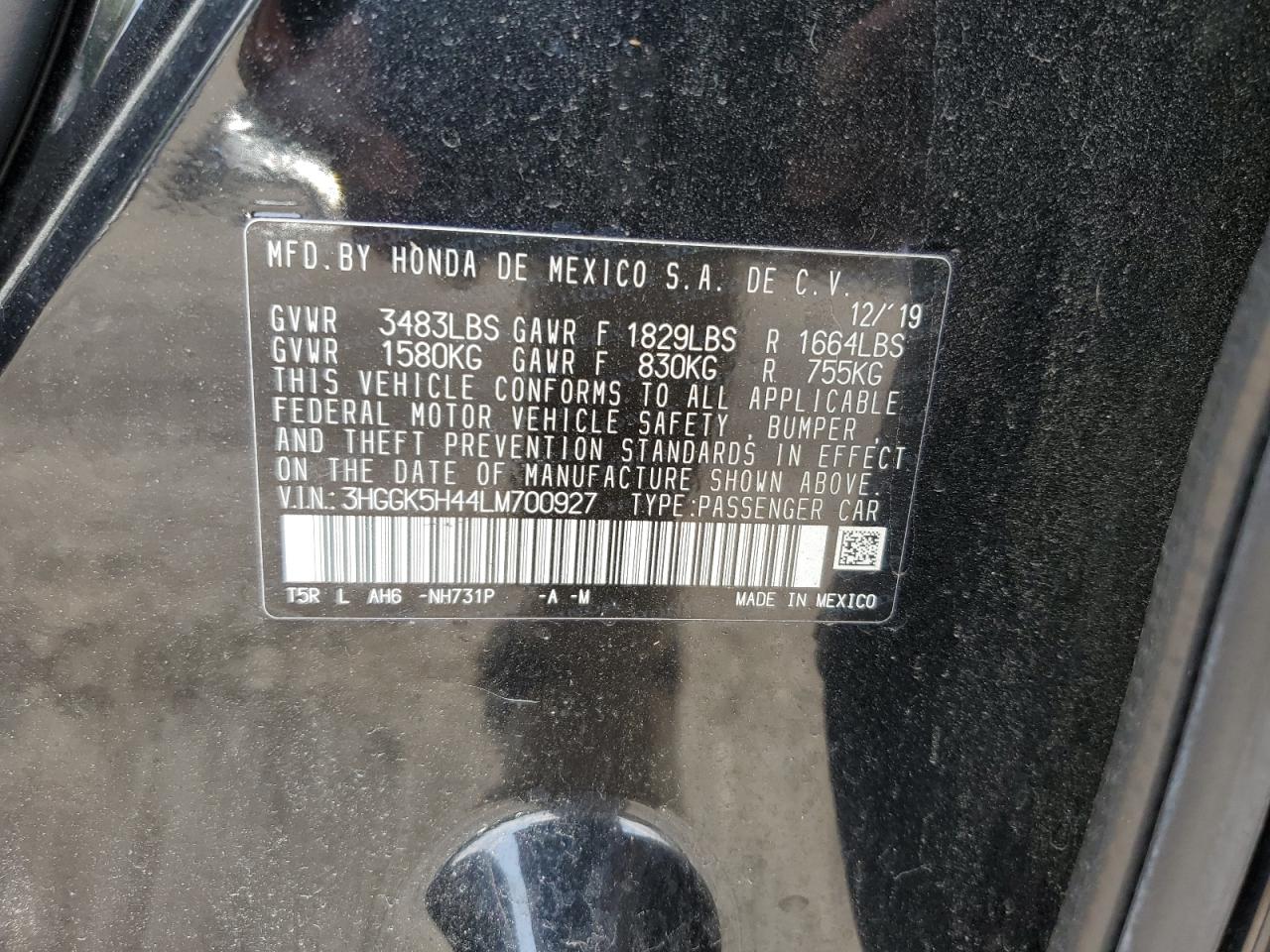 2020 Honda Fit Lx VIN: 3HGGK5H44LM700927 Lot: 63239265