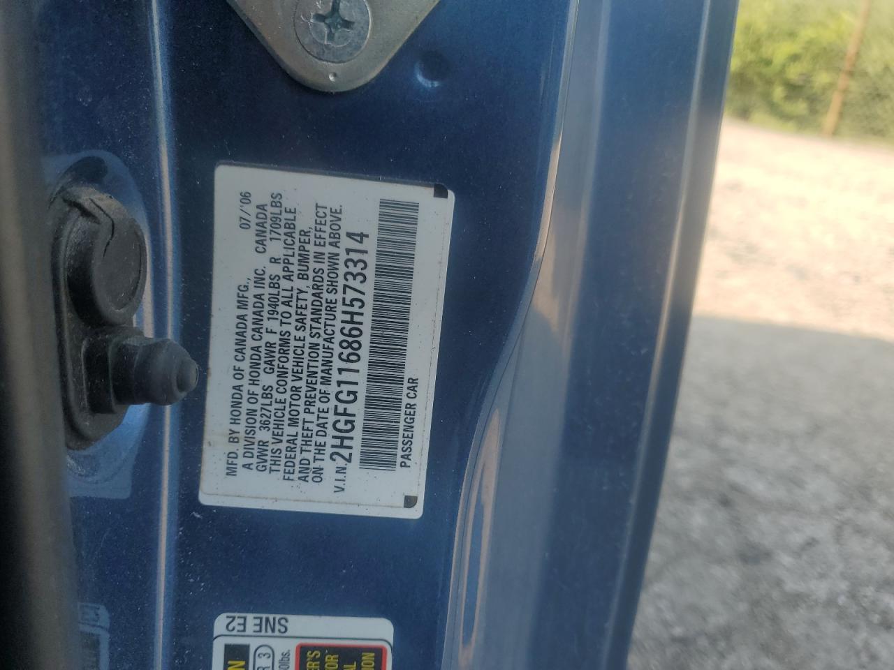 2006 Honda Civic Lx VIN: 2HGFG11686H573314 Lot: 65794255