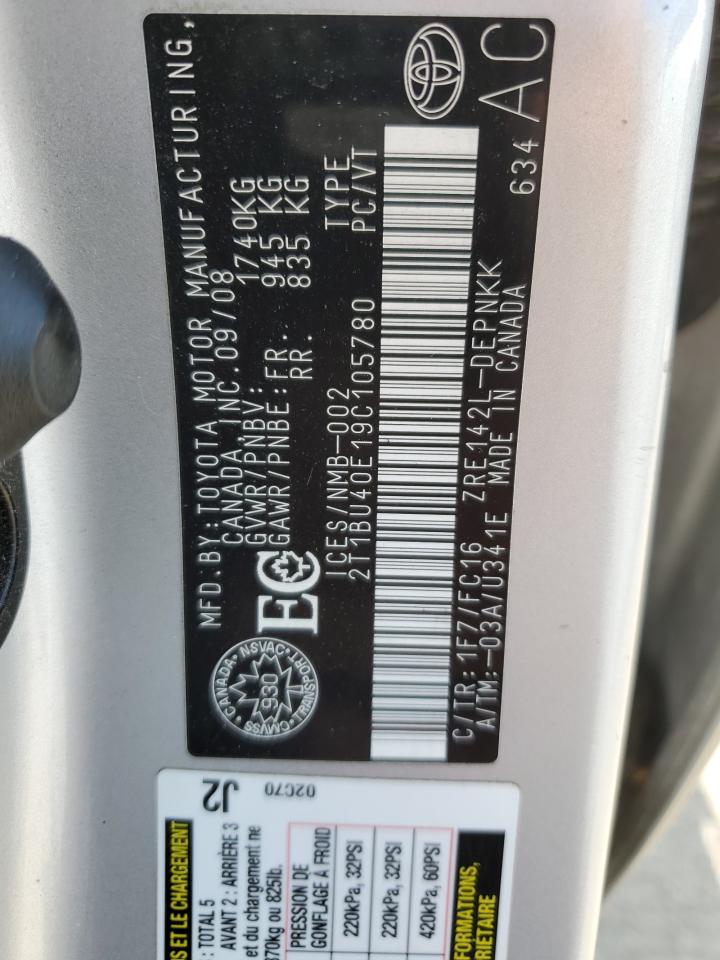 2009 Toyota Corolla Base VIN: 2T1BU40E19C105780 Lot: 66026305