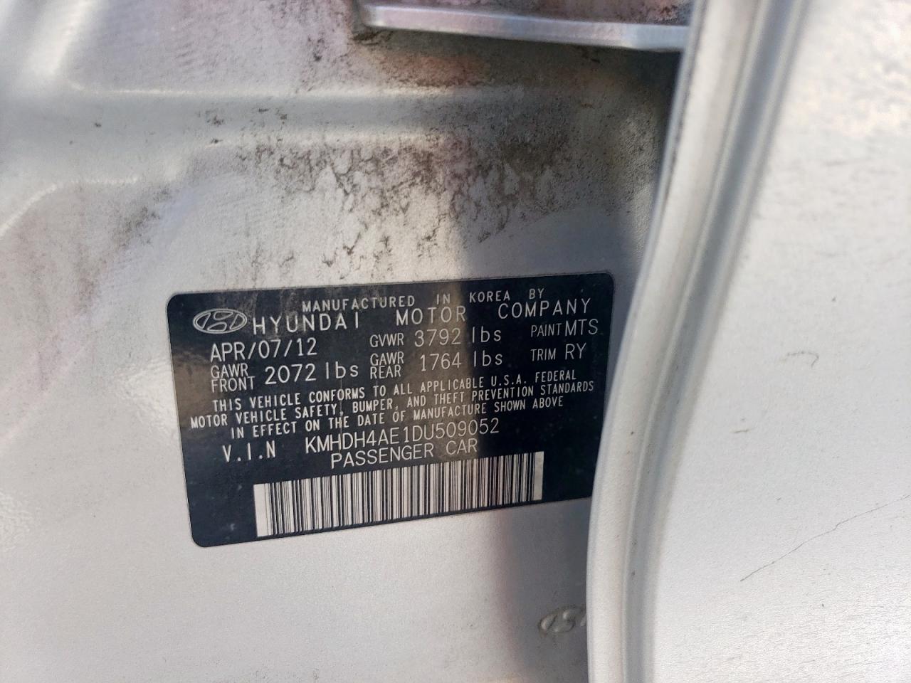 2013 Hyundai Elantra Gls VIN: KMHDH4AE1DU509052 Lot: 65274825