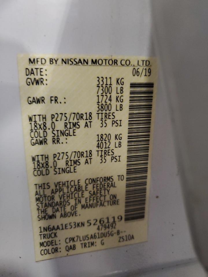 2019 Nissan Titan Sv VIN: 1N6AA1E53KN526119 Lot: 62964855