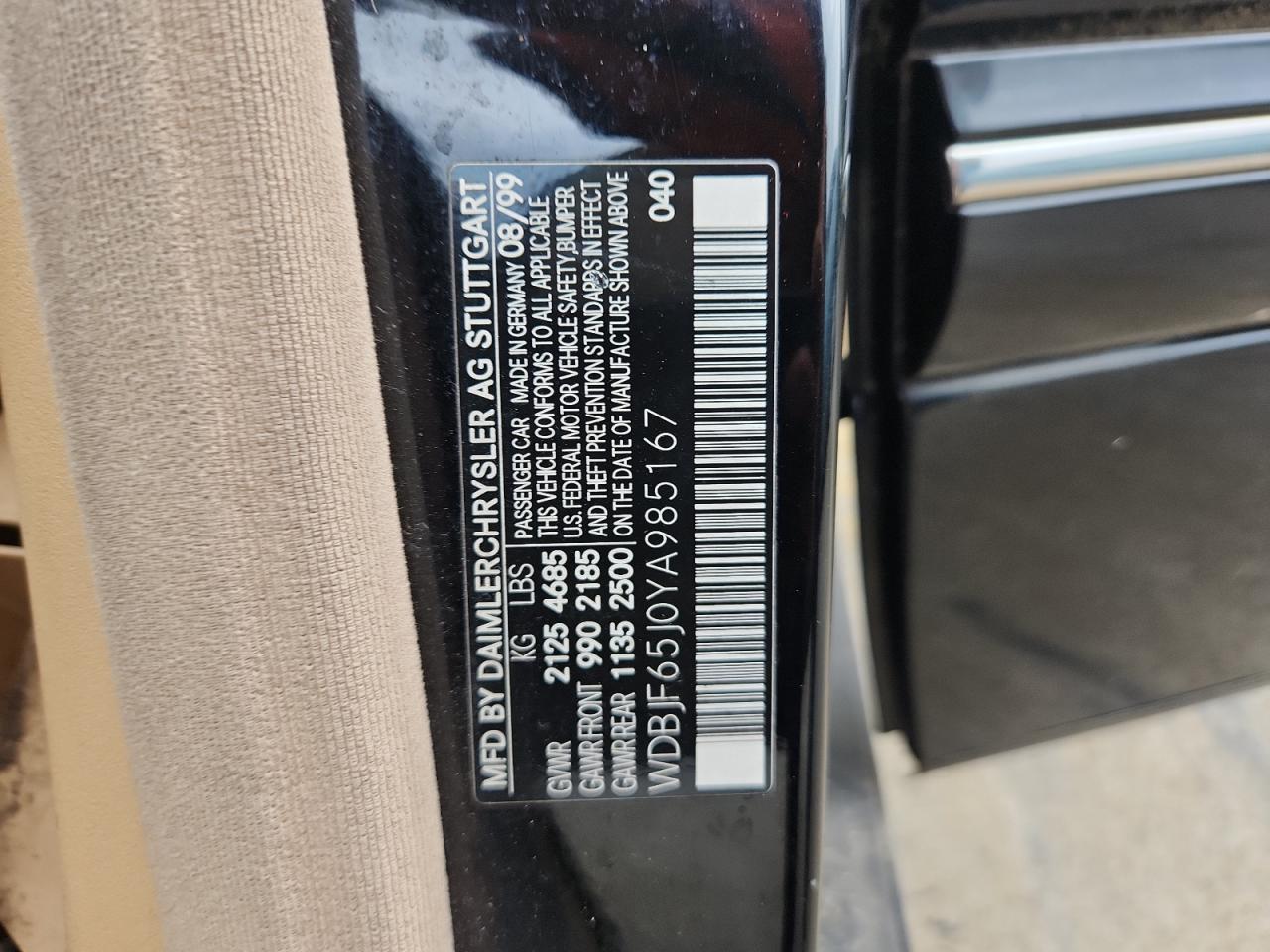 2000 Mercedes-Benz E 320 VIN: WDBJF65J0YA985167 Lot: 63348705