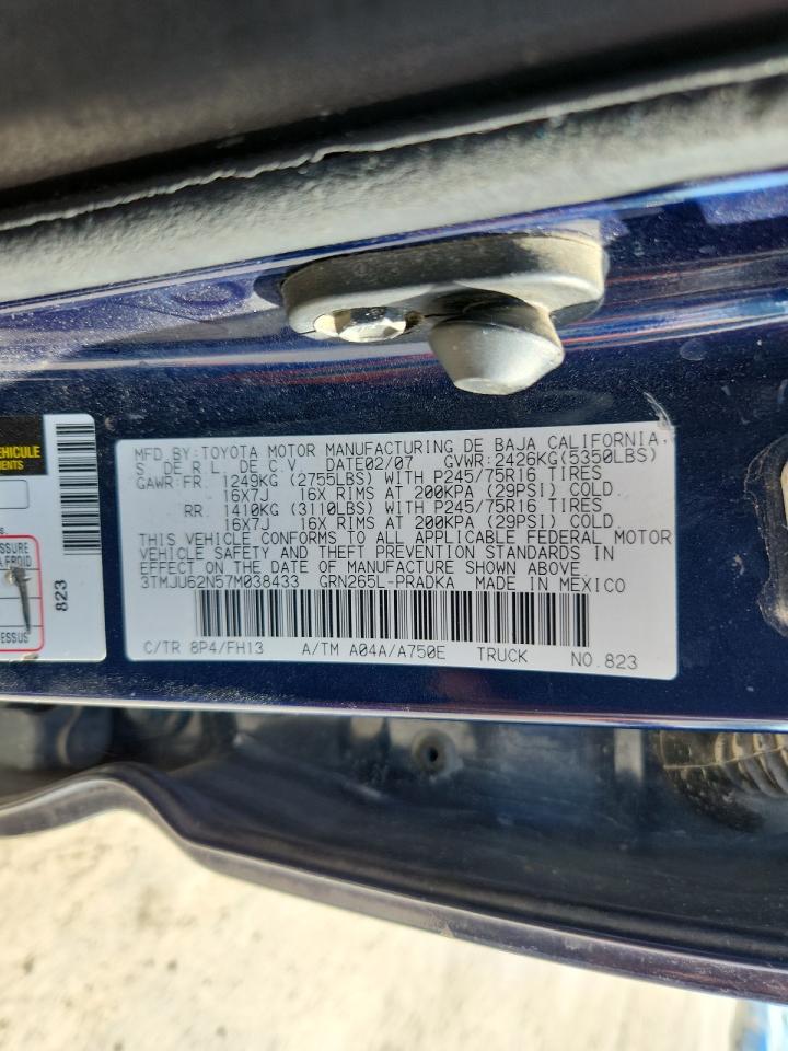 2007 Toyota Tacoma Double Cab Prerunner VIN: 3TMJU62N57M038433 Lot: 65412295