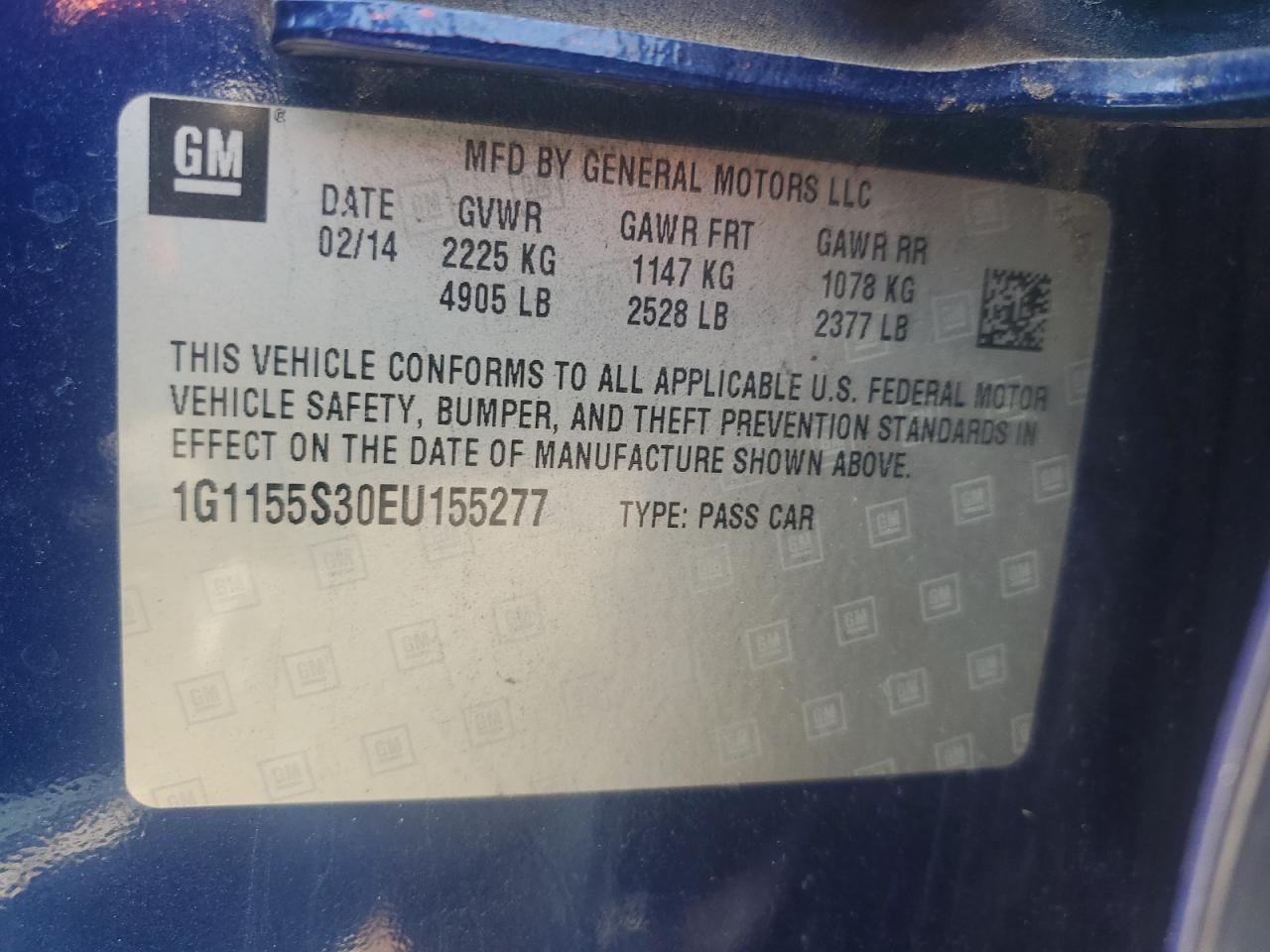 2014 Chevrolet Impala Ltz VIN: 1G1155S30EU155277 Lot: 63812225