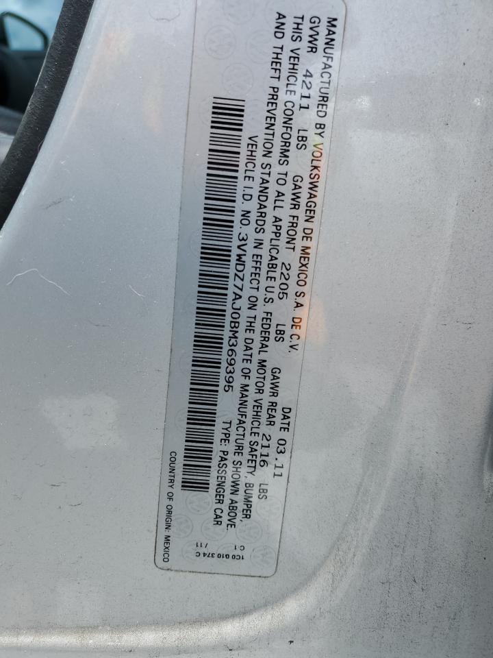 2011 Volkswagen Jetta Se VIN: 3VWDZ7AJ0BM369395 Lot: 65157875