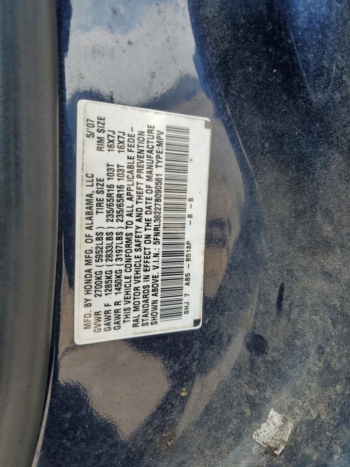 2007 Honda Odyssey Lx VIN: 5FNRL38227B090561 Lot: 64020475