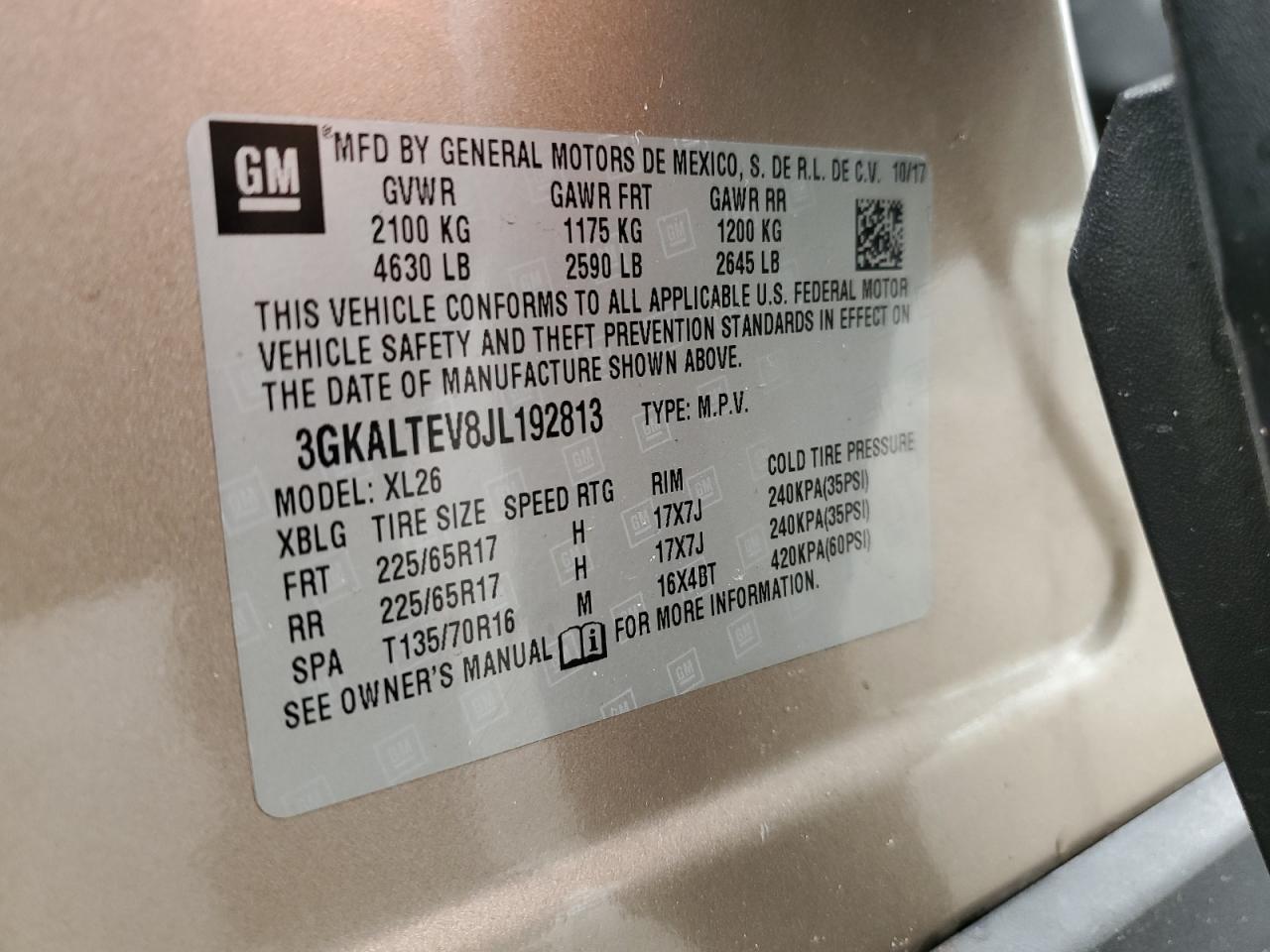 2018 GMC Terrain Sle VIN: 3GKALTEV8JL192813 Lot: 63145575