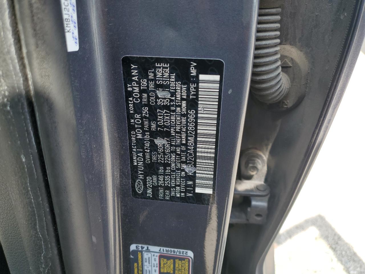 2021 Hyundai Tucson Se VIN: KM8J2CA48MU286966 Lot: 64577905