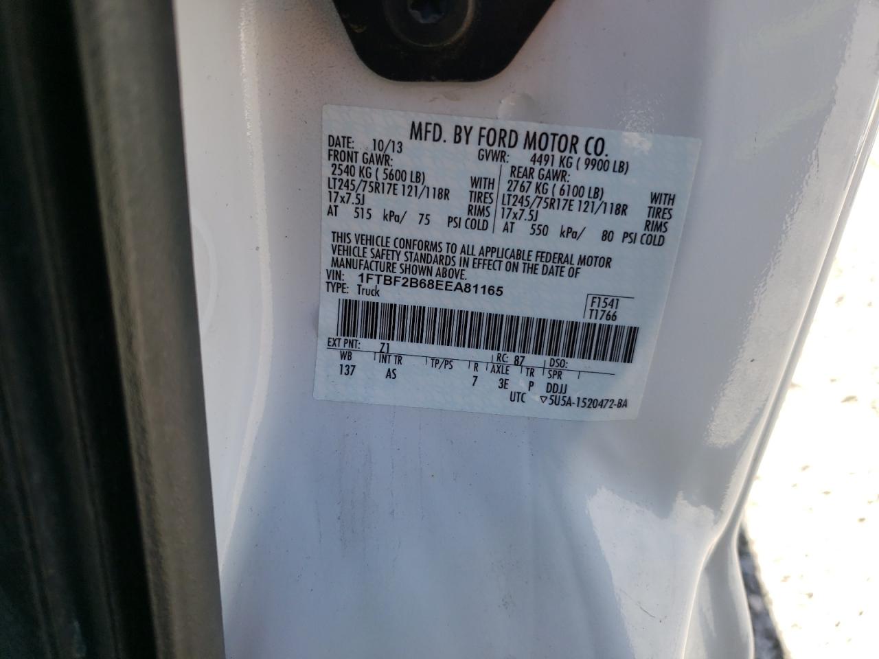 2014 Ford F250 Super Duty VIN: 1FTBF2B68EEA81165 Lot: 64416365