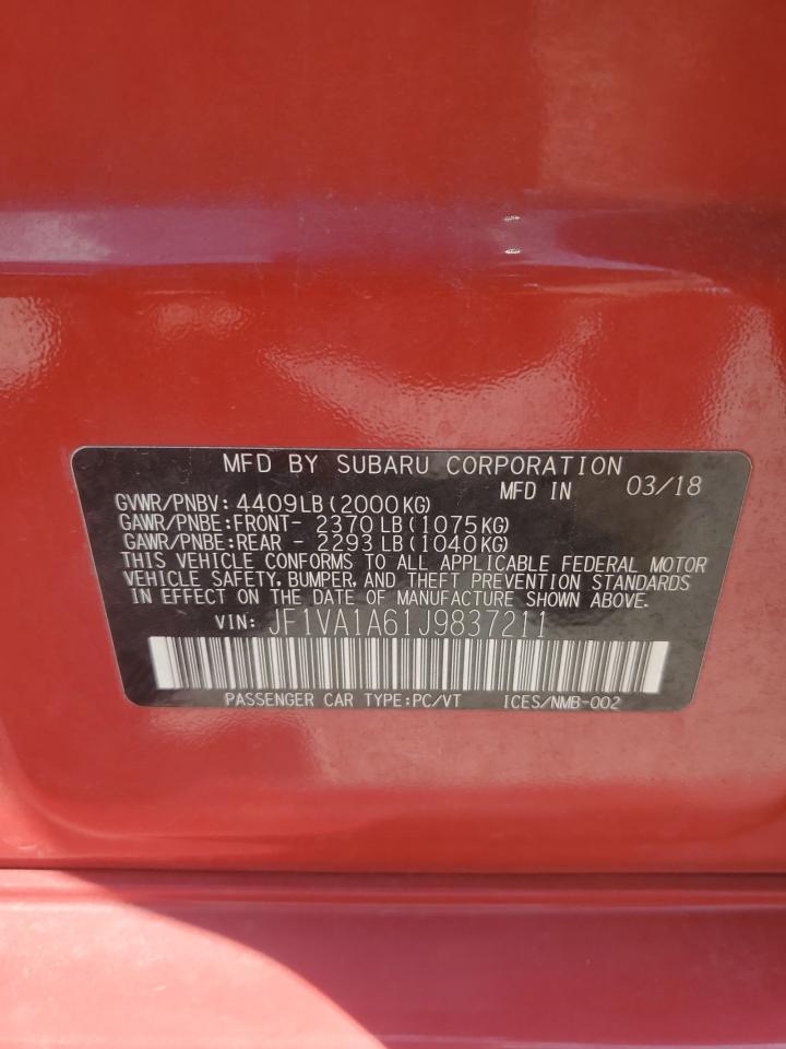 2018 Subaru Wrx VIN: JF1VA1A61J9837211 Lot: 63794005