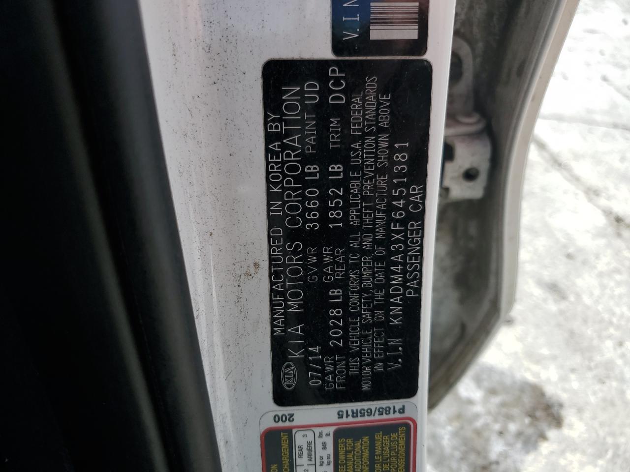 2015 Kia Rio Lx VIN: KNADM4A3XF6451381 Lot: 65805315