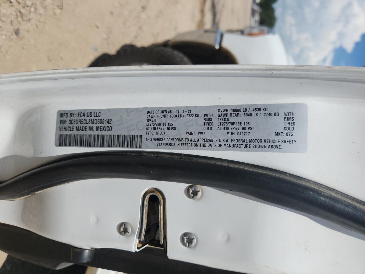 2021 Ram 2500 Tradesman VIN: 3C6UR5CL8MG608142 Lot: 66462925