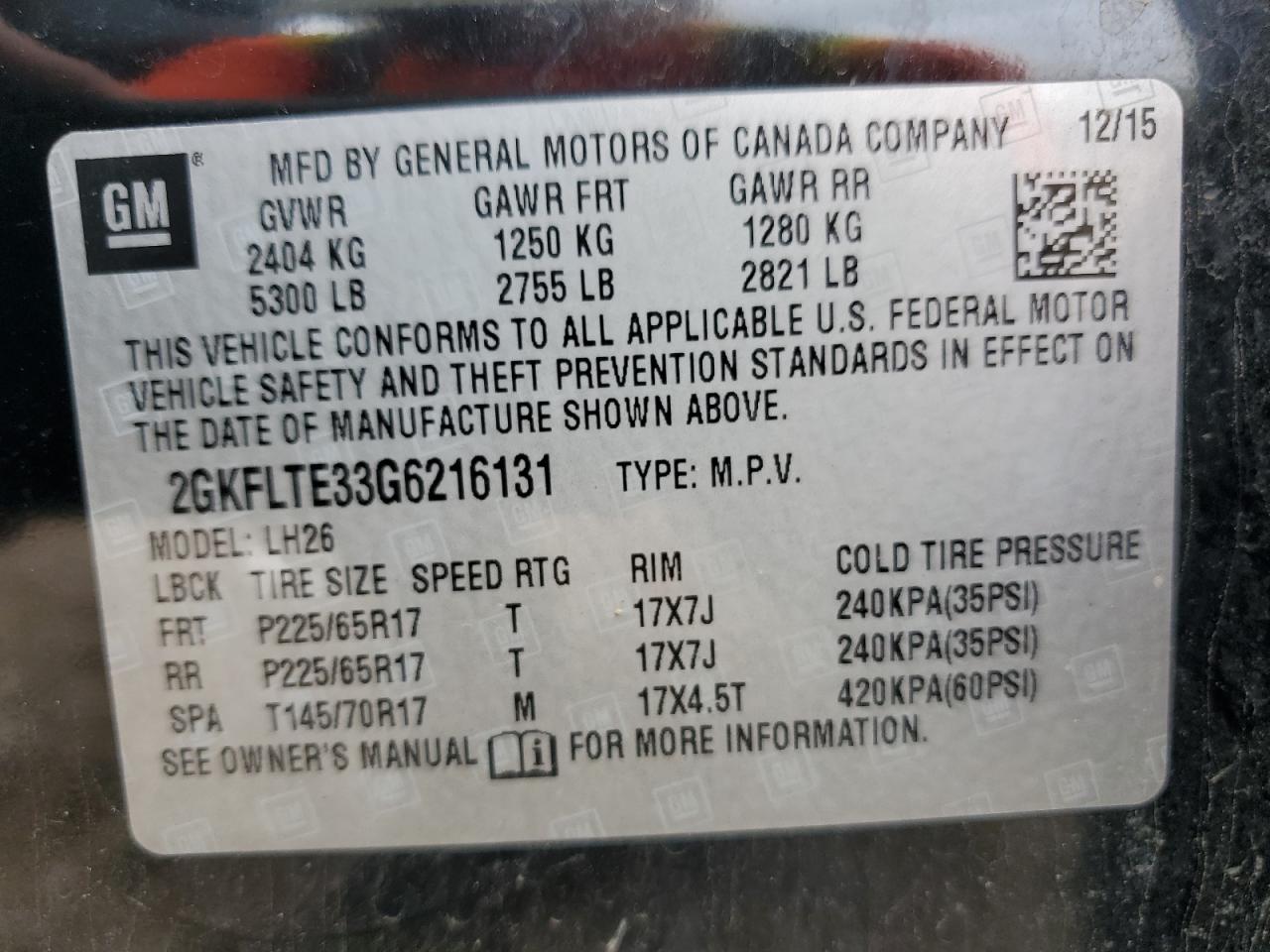 2016 GMC Terrain Sle VIN: 2GKFLTE33G6216131 Lot: 66472245