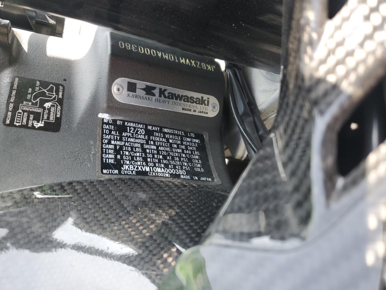 jkbzxvm10ma000380 JKBZXVM10MA000380 2021 Kawasaki Zx1002 M