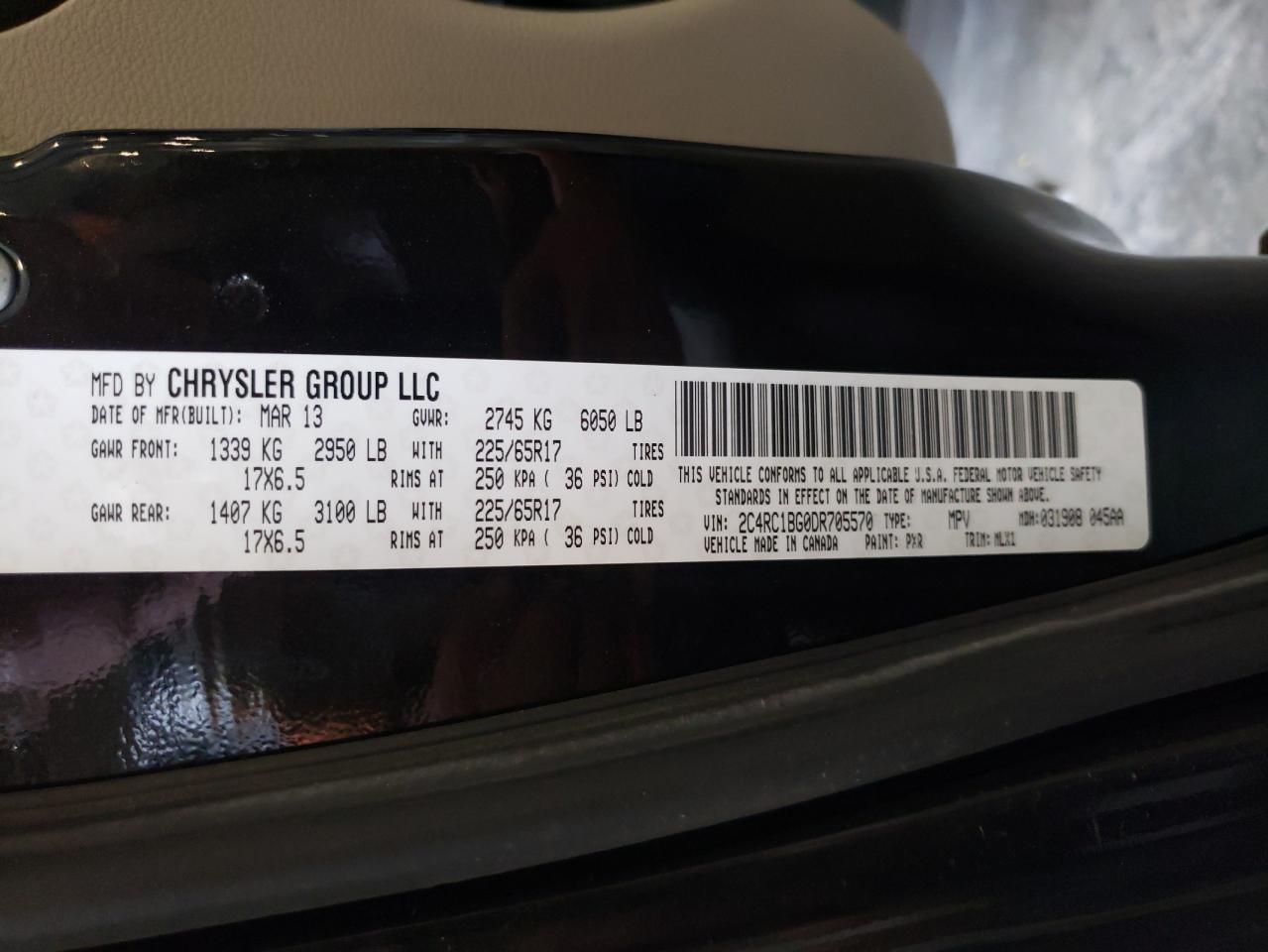 2013 Chrysler Town & Country Touring VIN: 2C4RC1BG0DR705570 Lot: 65339865