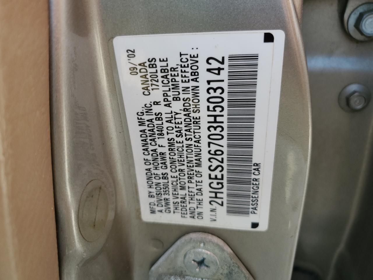 2003 Honda Civic Ex VIN: 2HGES26703H503142 Lot: 63656305