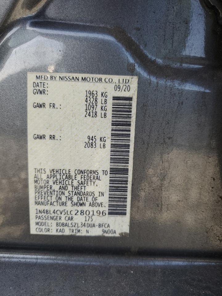 2020 Nissan Altima Sr VIN: 1N4BL4CV5LC280196 Lot: 64284325
