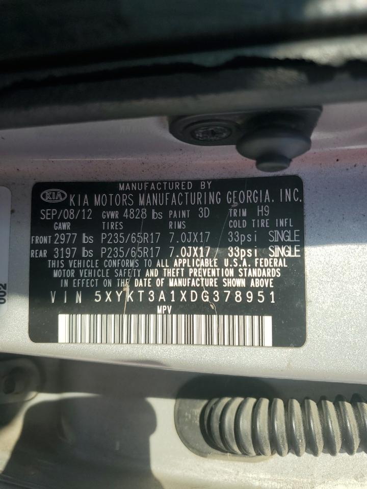 2013 Kia Sorento Lx VIN: 5XYKT3A1XDG378951 Lot: 64307695