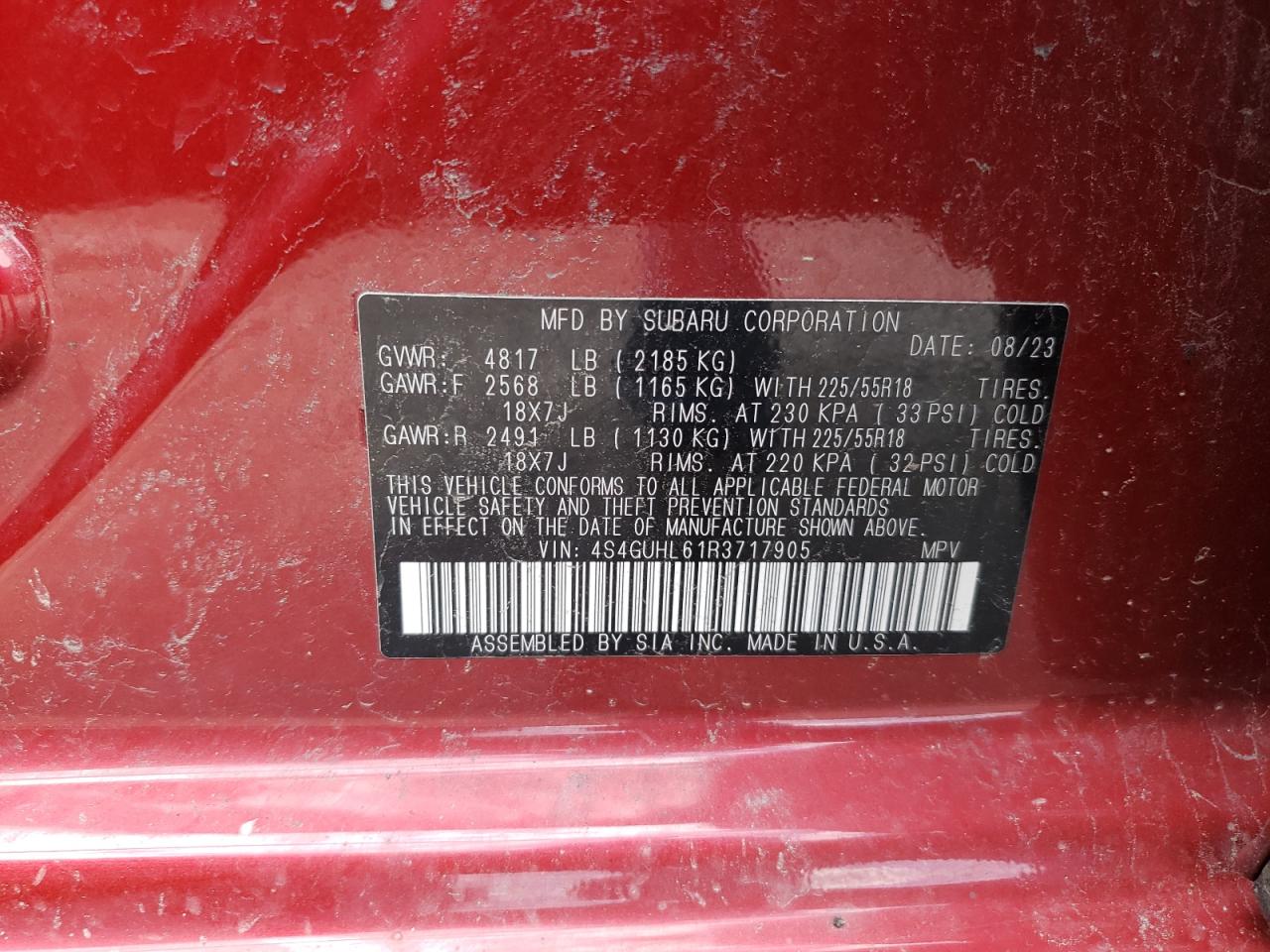 2024 Subaru Crosstrek Limited VIN: 4S4GUHL61R3717905 Lot: 63096665