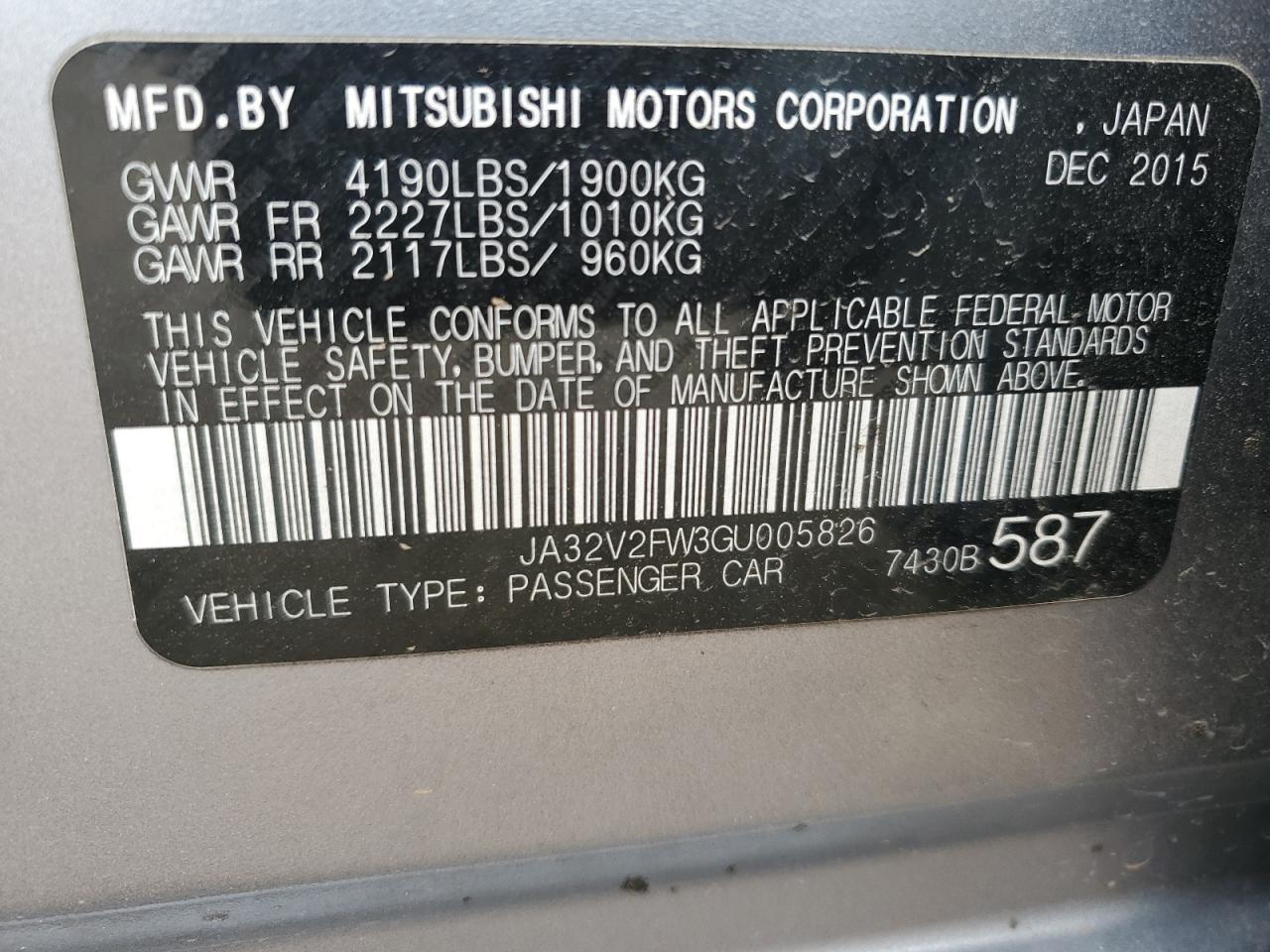 2016 Mitsubishi Lancer Es VIN: JA32V2FW3GU005826 Lot: 65378765