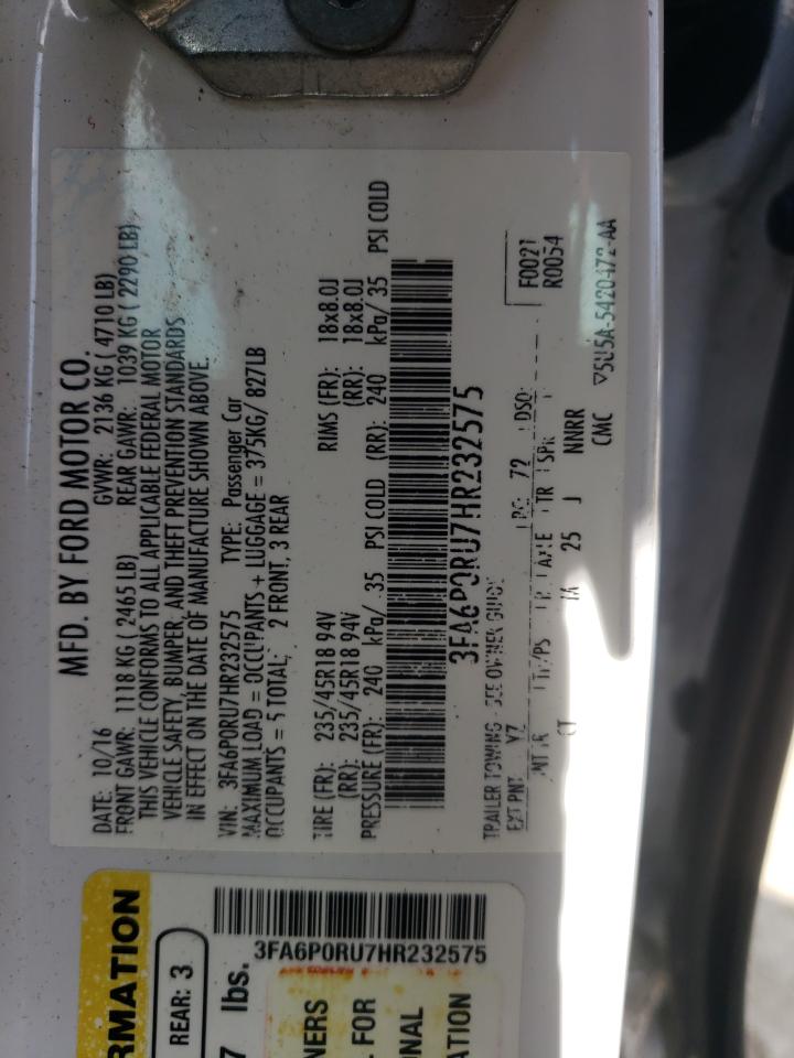 2017 Ford Fusion Titanium Hev VIN: 3FA6P0RU7HR232575 Lot: 63262095