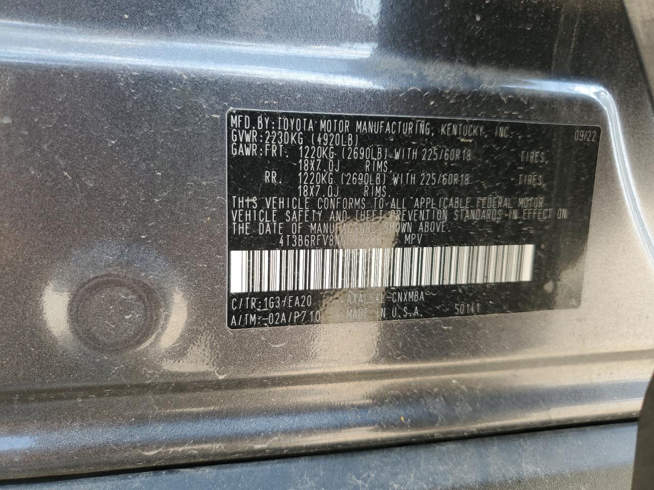 2022 Toyota Rav4 Xle Premium VIN: 4T3B6RFV8NU097286 Lot: 64699295