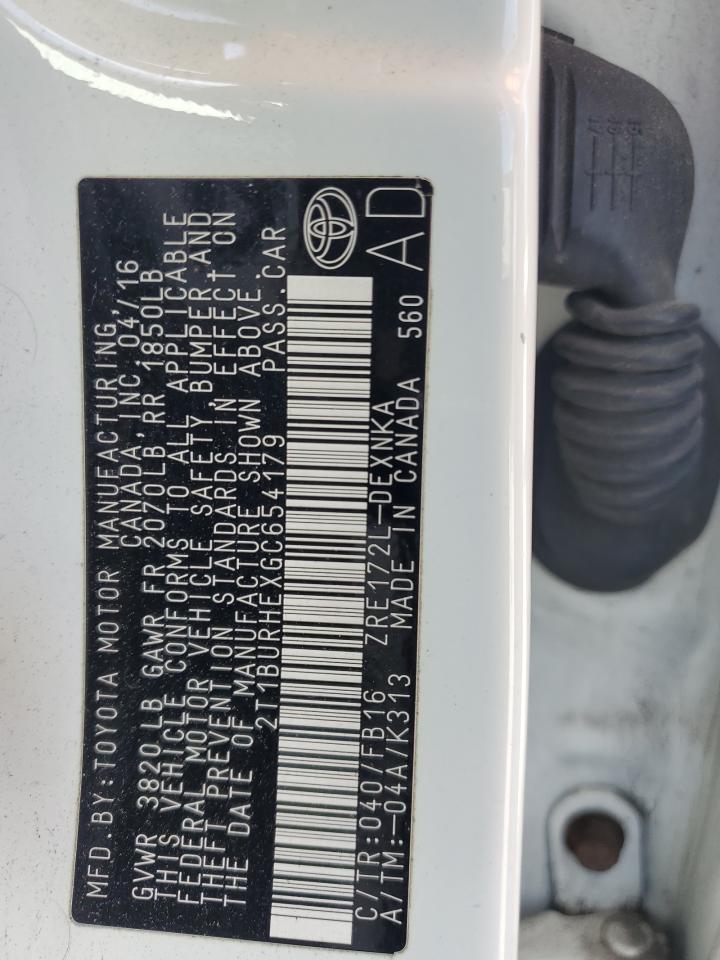 2016 Toyota Corolla L VIN: 2T1BURHEXGC654179 Lot: 64928615