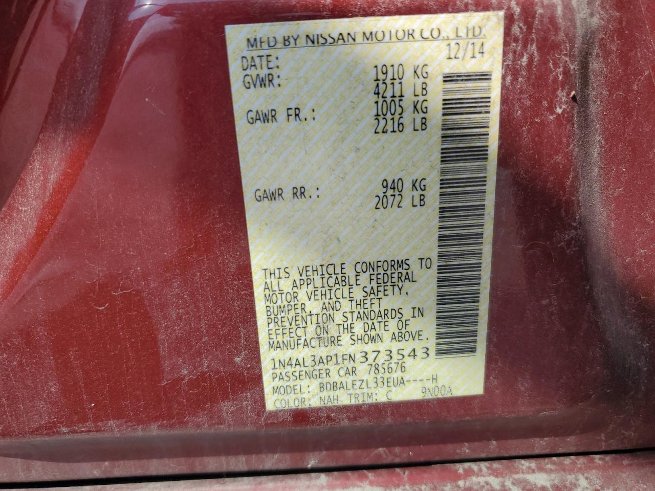 1n4al3ap1fn373543 1N4AL3AP1FN373543 2015 Nissan Altima 2.5