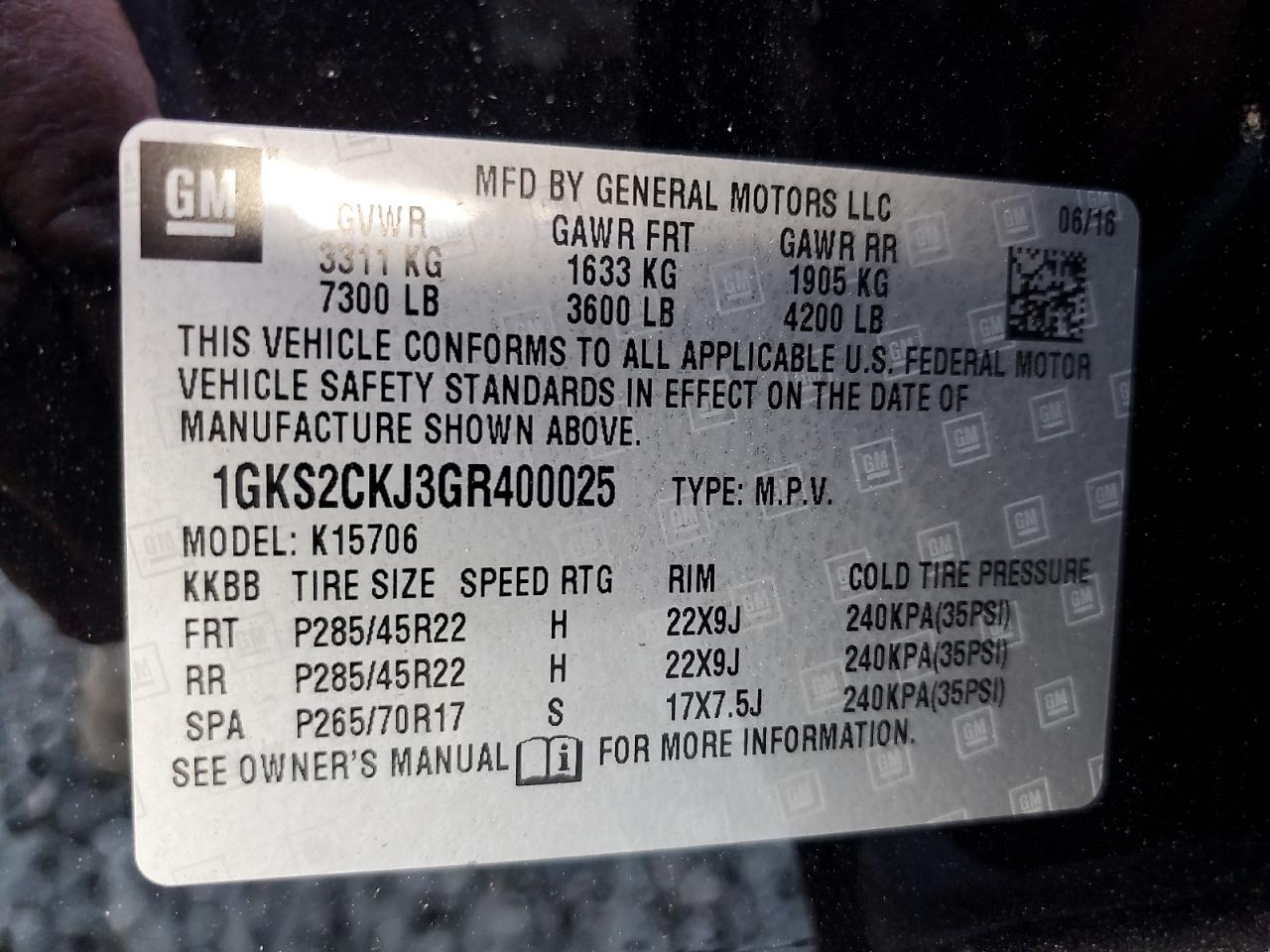 2016 GMC Yukon Denali VIN: 1GKS2CKJ3GR400025 Lot: 65269115