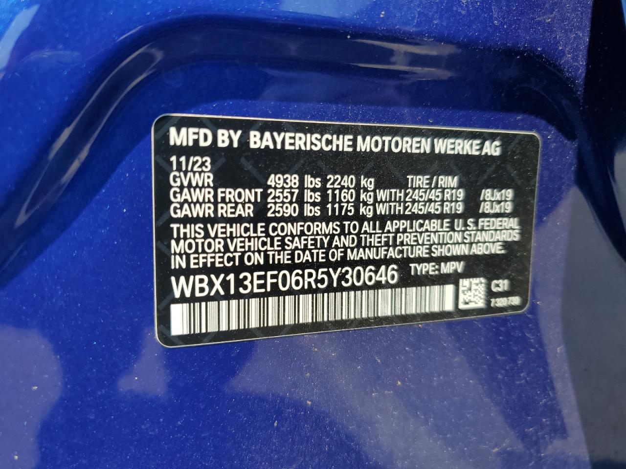 2024 BMW X1 M35I VIN: WBX13EF06R5Y30646 Lot: 65152525