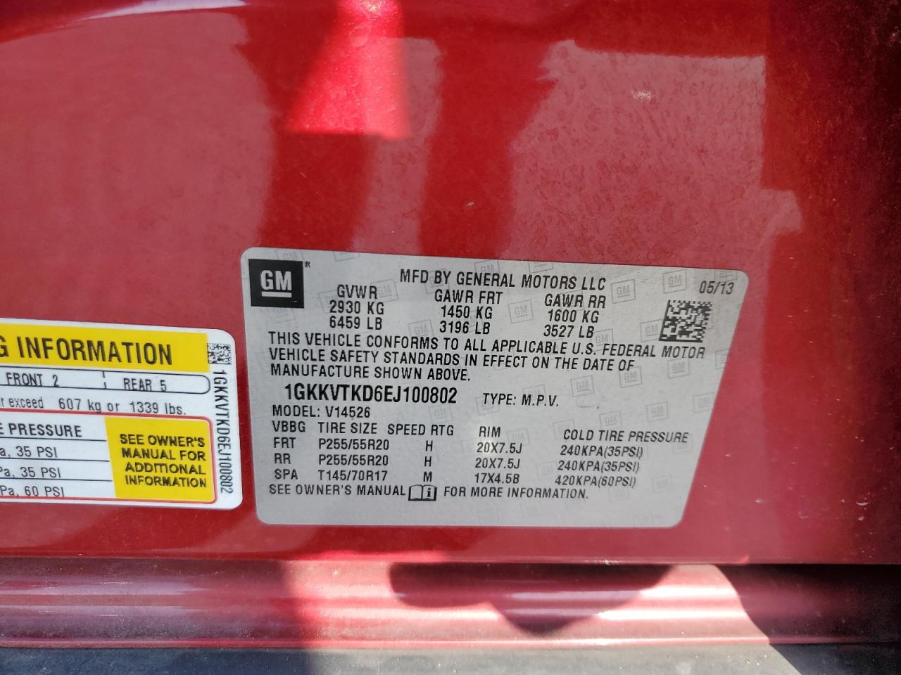 2014 GMC Acadia Denali VIN: 1GKKVTKD6EJ100802 Lot: 65049875