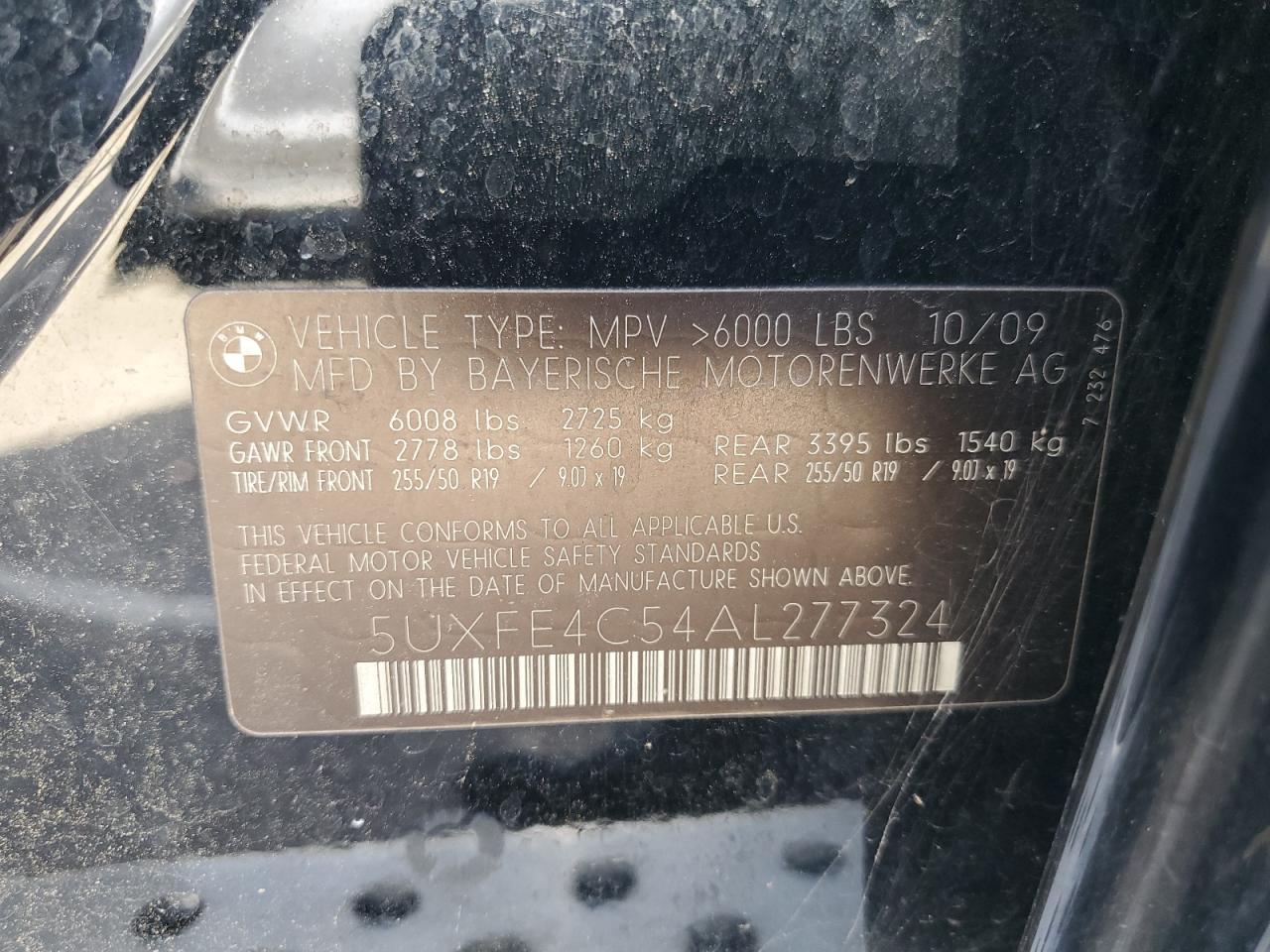 2010 BMW X5 xDrive30I VIN: 5UXFE4C54AL277324 Lot: 64248735