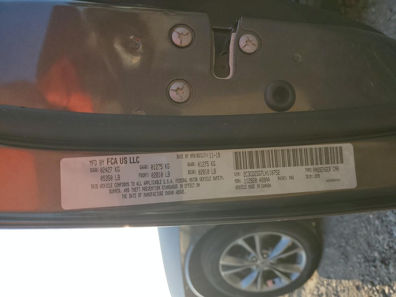 2020 Dodge Challenger Sxt VIN: 2C3CDZGG7LH110752 Lot: 65375025