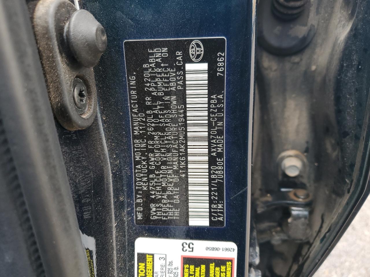 2021 Toyota Camry Xse VIN: 4T1K61AK2MU519445 Lot: 62182265