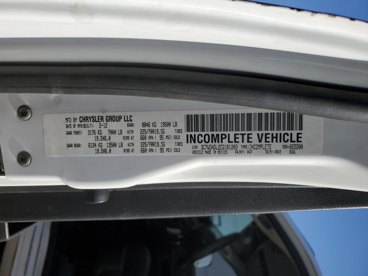 2012 Dodge Ram 5500 St VIN: 3C7WDNDL2CG181203 Lot: 64682945