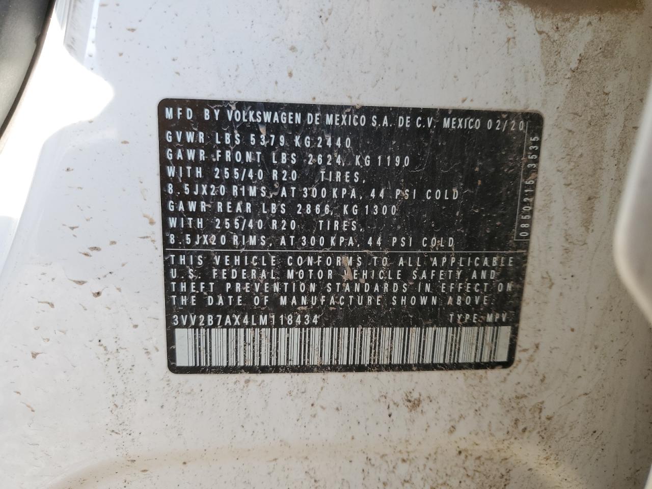 2020 Volkswagen Tiguan Se VIN: 3VV2B7AX4LM118434 Lot: 62407045