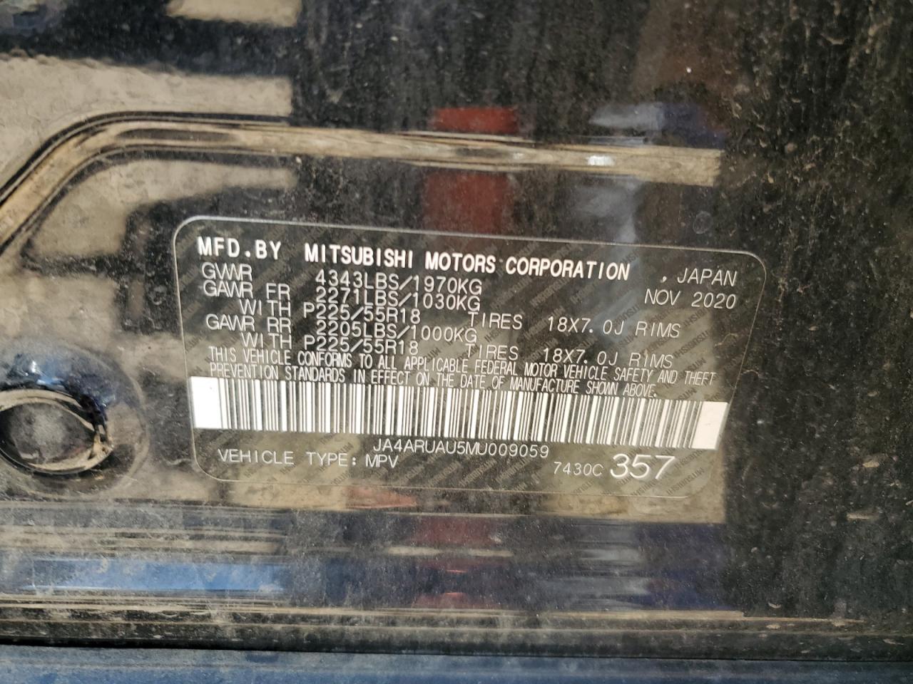 2021 Mitsubishi Outlander Sport Es VIN: JA4ARUAU5MU009059 Lot: 64006025