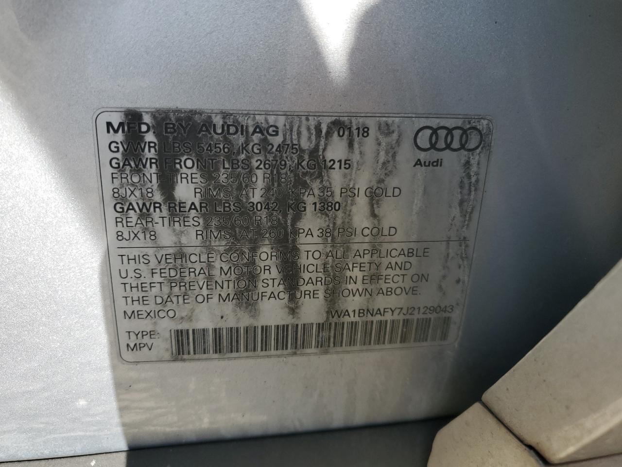 2018 Audi Q5 Premium Plus VIN: WA1BNAFY7J2129043 Lot: 65373535