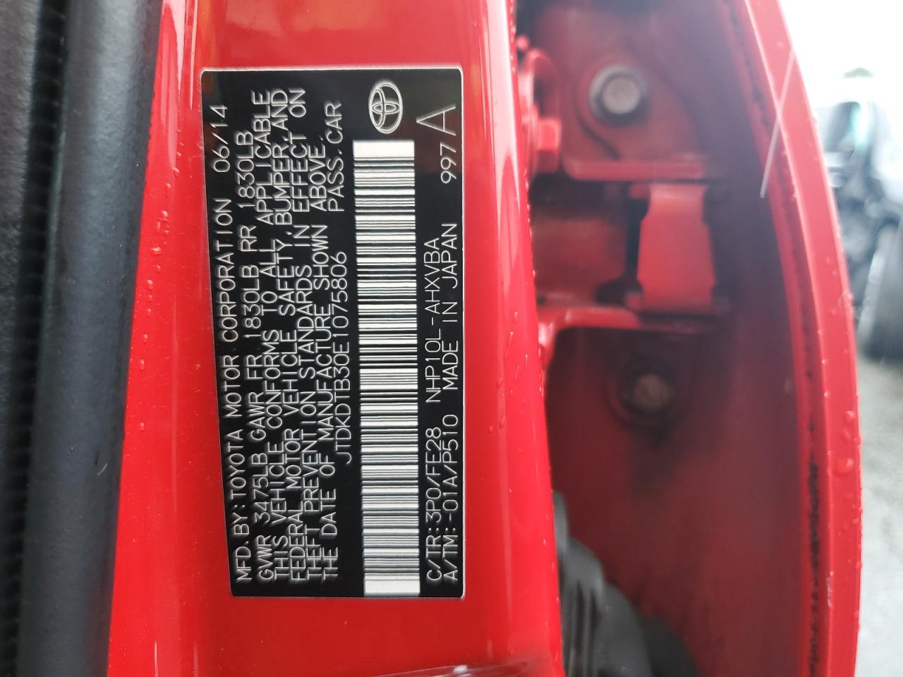 2014 Toyota Prius C VIN: JTDKDTB30E1075806 Lot: 63075545