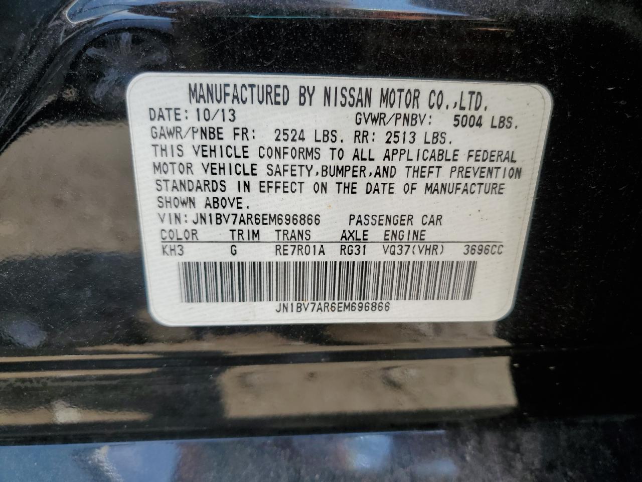 2014 Infiniti Q50 Base VIN: JN1BV7AR6EM696866 Lot: 64087555