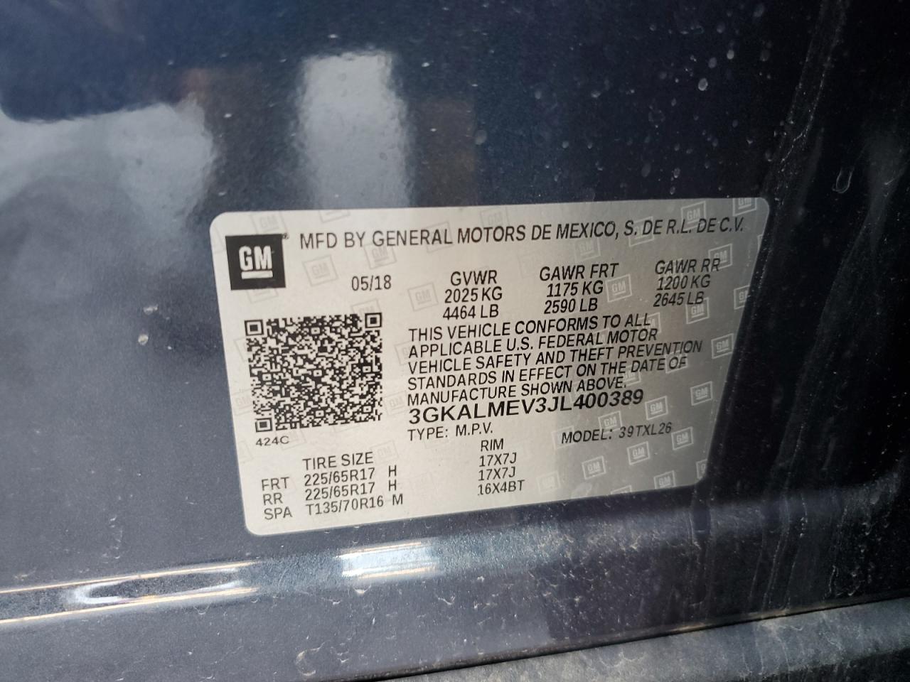 2018 GMC Terrain Sle VIN: 3GKALMEV3JL400389 Lot: 62851675