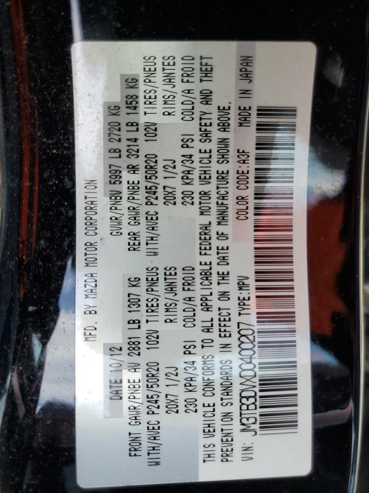 2013 Mazda Cx-9 Grand Touring VIN: JM3TB3DVXD0400207 Lot: 63348275