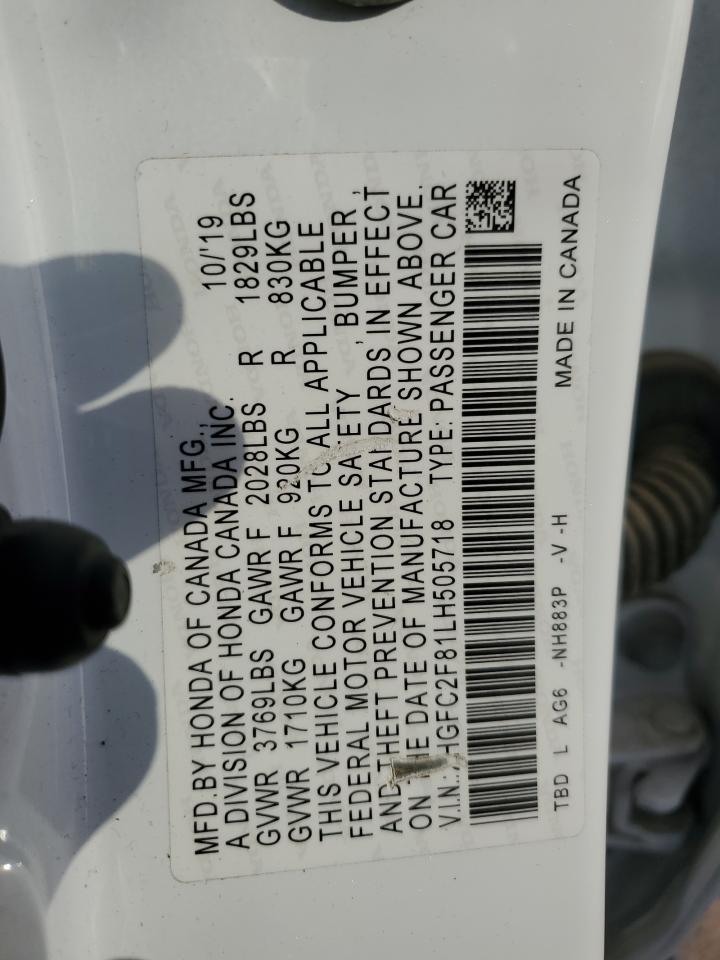 2020 Honda Civic Sport VIN: 2HGFC2F81LH505718 Lot: 65772295