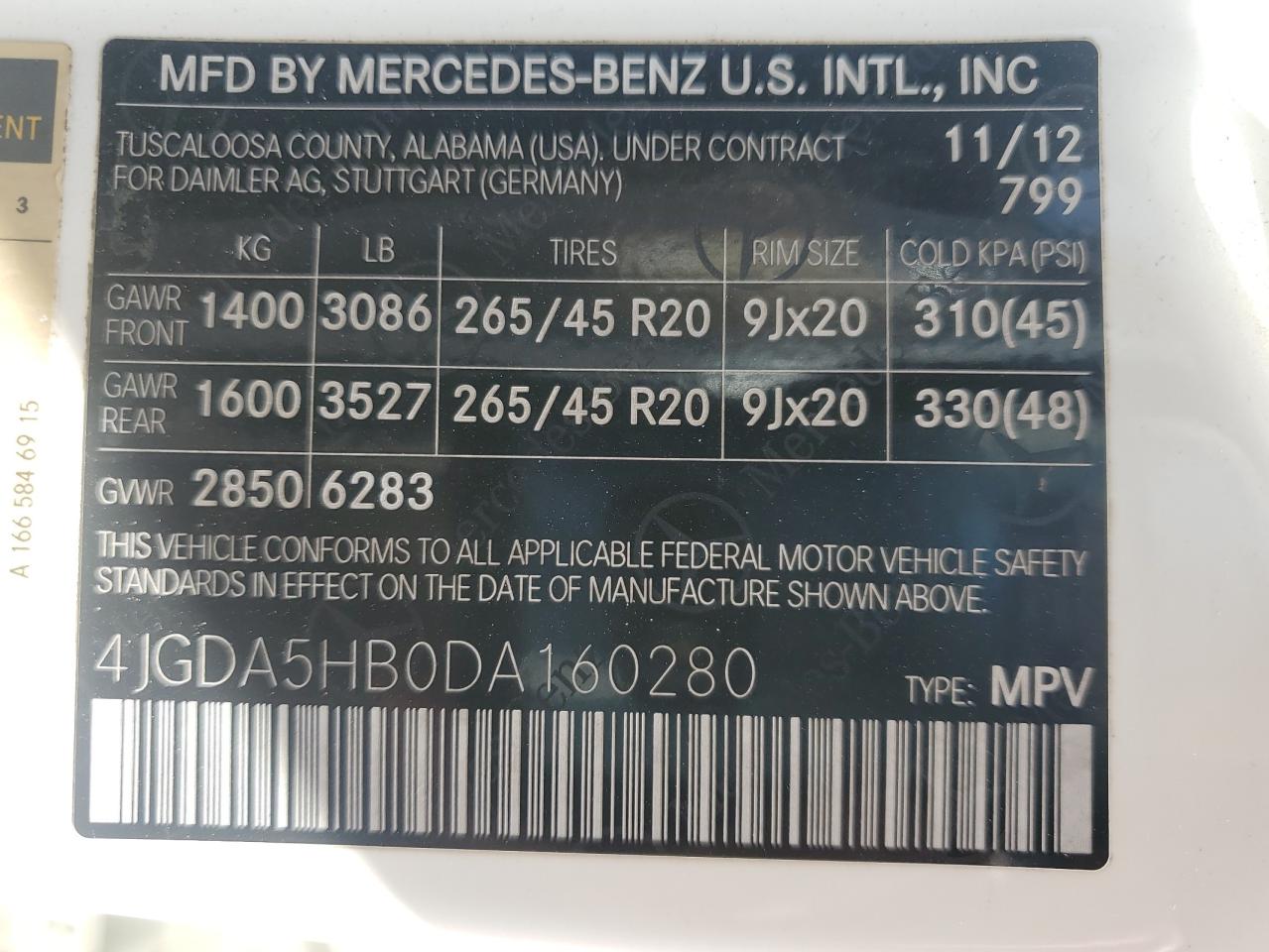 2013 Mercedes-Benz Ml 350 4Matic VIN: 4JGDA5HB0DA160280 Lot: 64783675