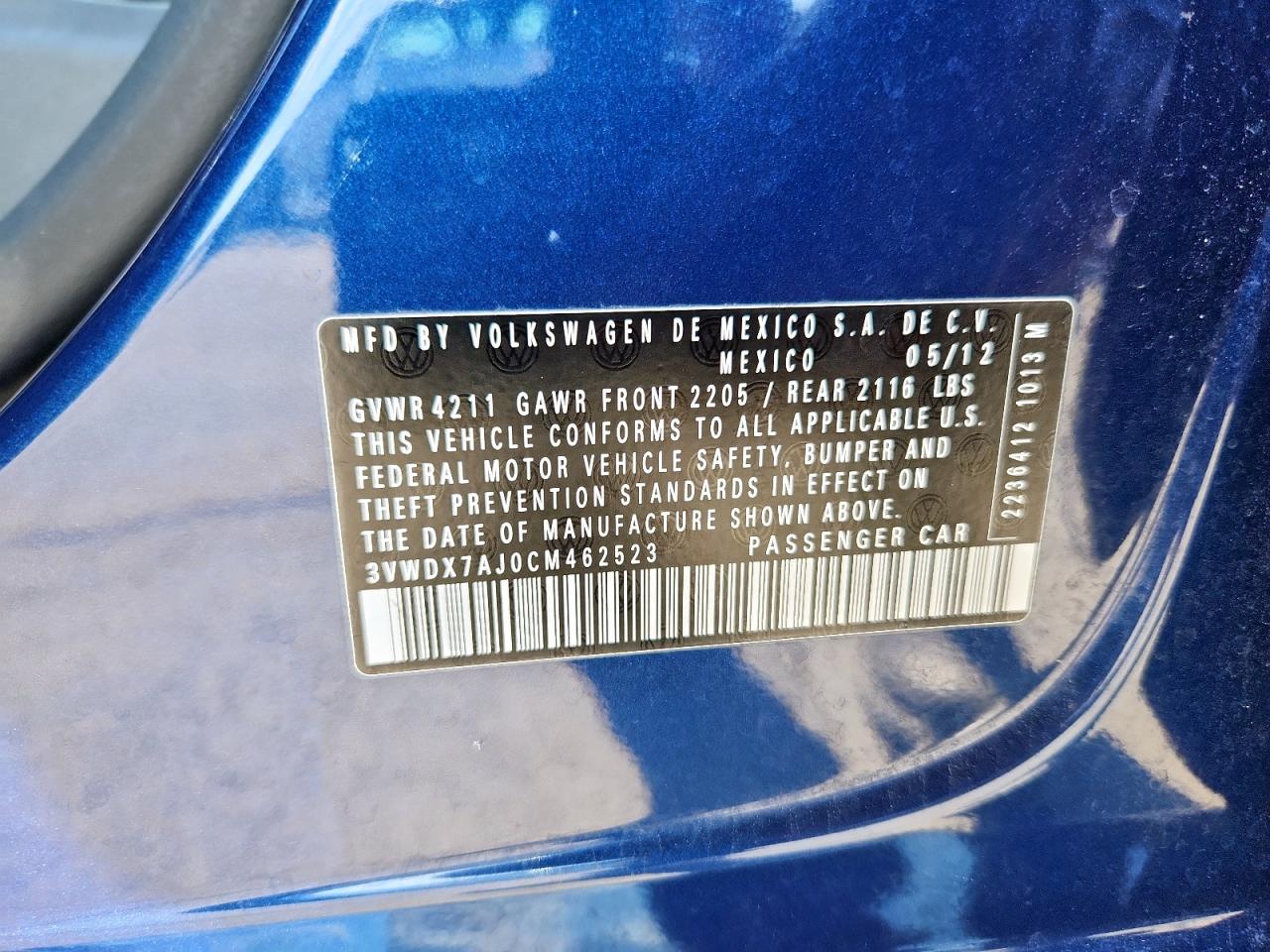 2012 Volkswagen Jetta Se VIN: 3VWDX7AJ0CM462523 Lot: 63994825