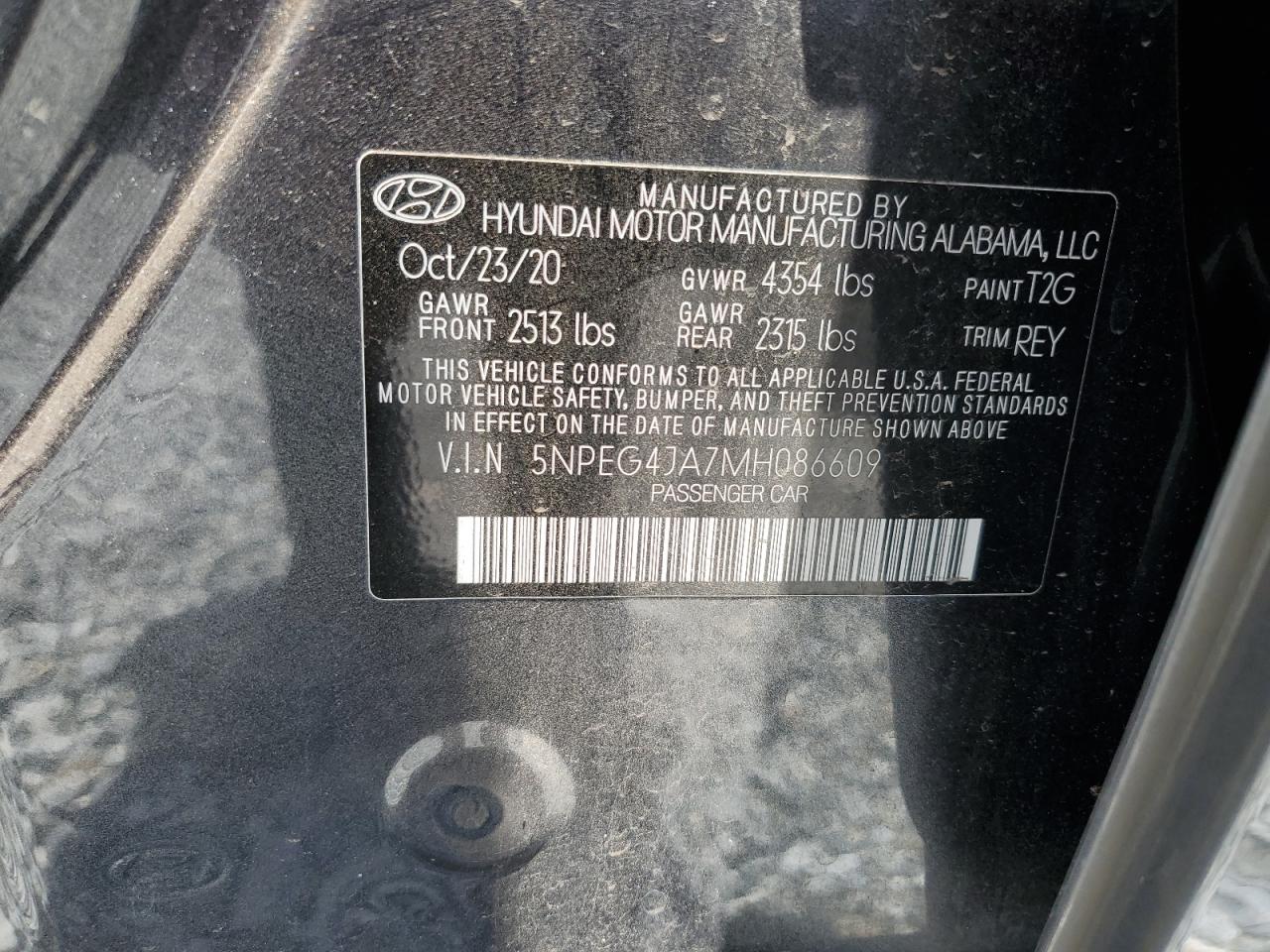 2021 Hyundai Sonata Se VIN: 5NPEG4JA7MH086609 Lot: 63034935
